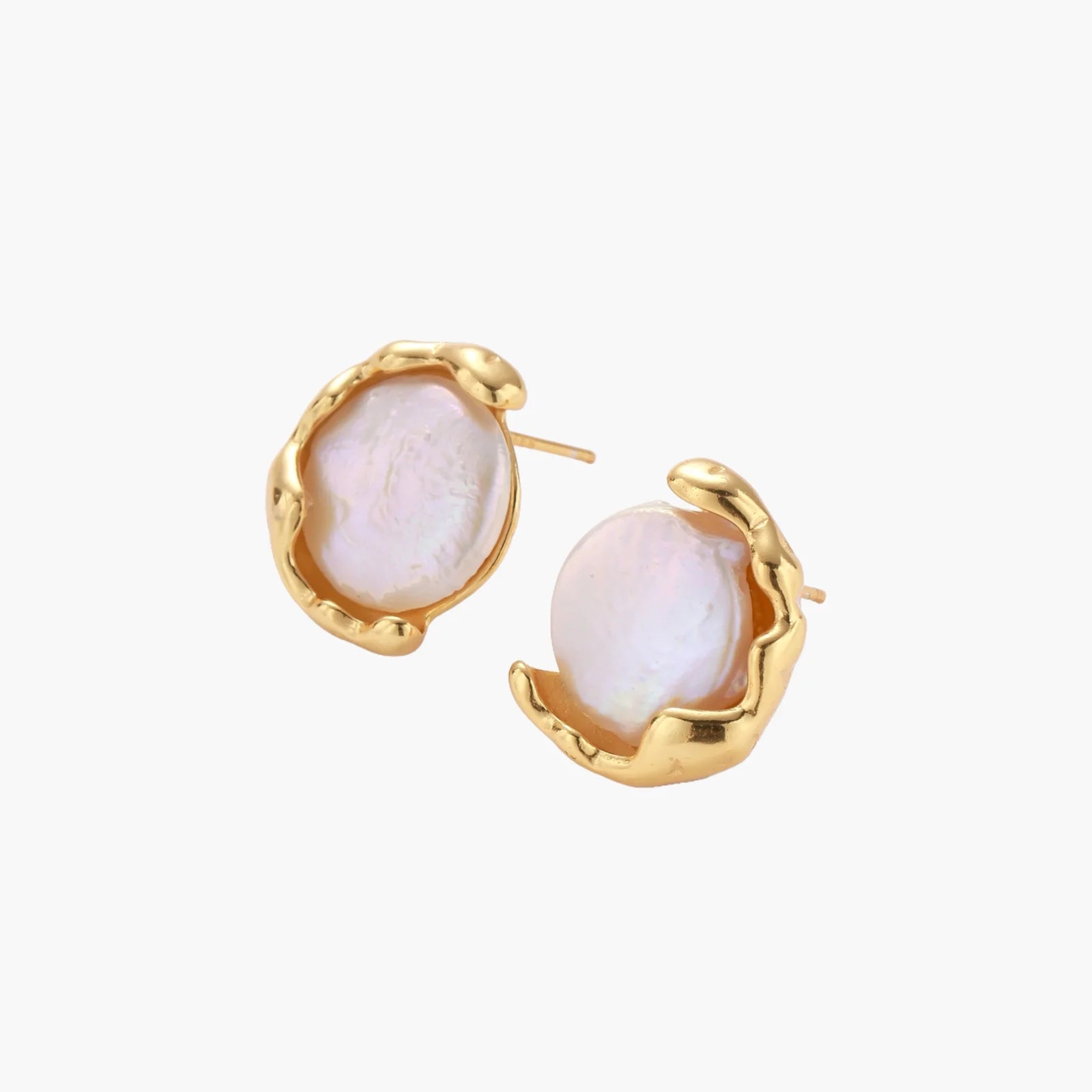 Gold vermeil studs with lustrous pink freshwater pearls in organic crescent settings