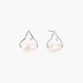 Silver mountain outline studs with baroque pearl and diamond accent on white background