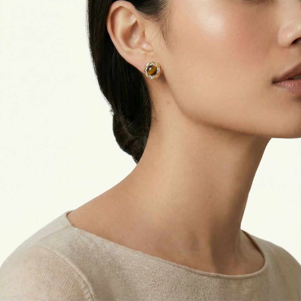 Golden Empress Tiger's Eye Studs