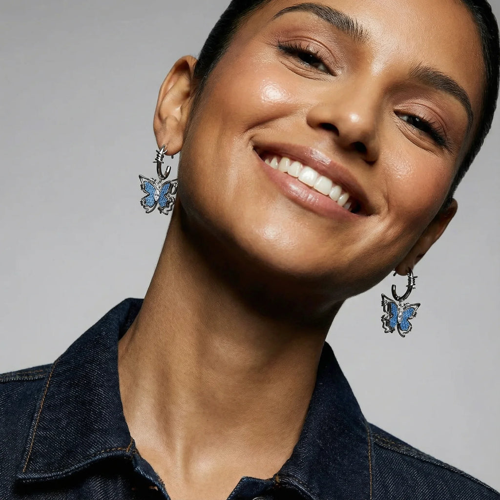 Blue Butterfly Drop Earrings