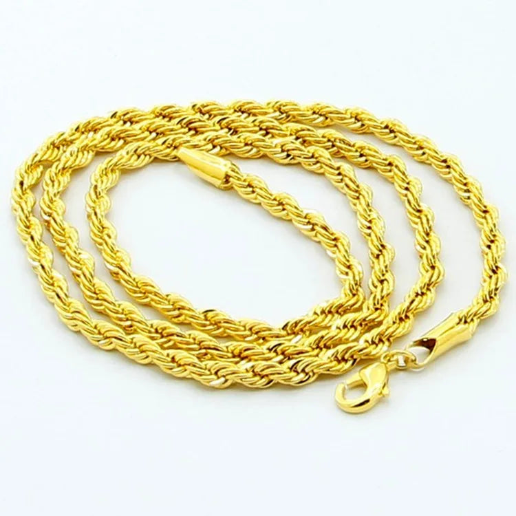 24K Gold Twisted Rope Necklace |