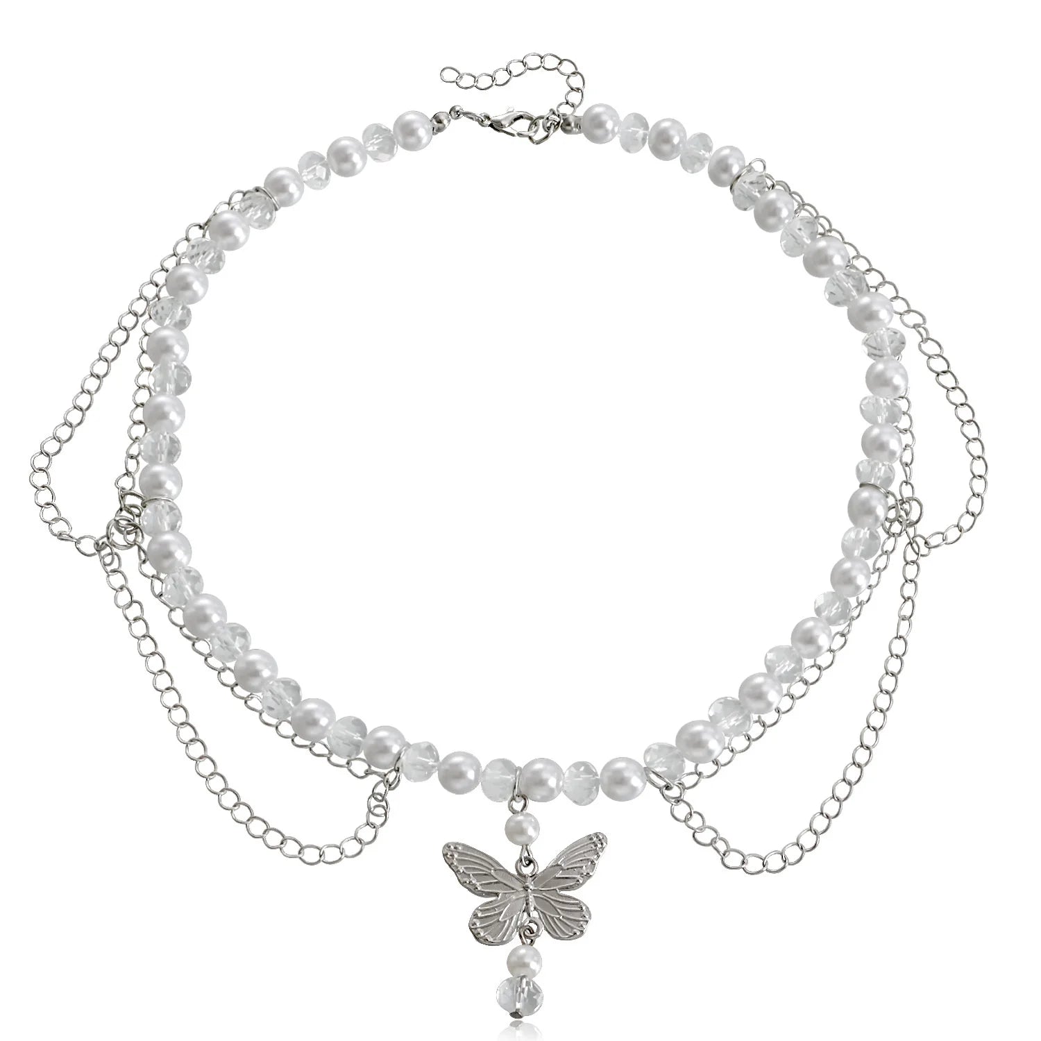 Adornment niche design with double layer high gloss imitation pearl tassel, love butterfly cross necklace, versatile for women