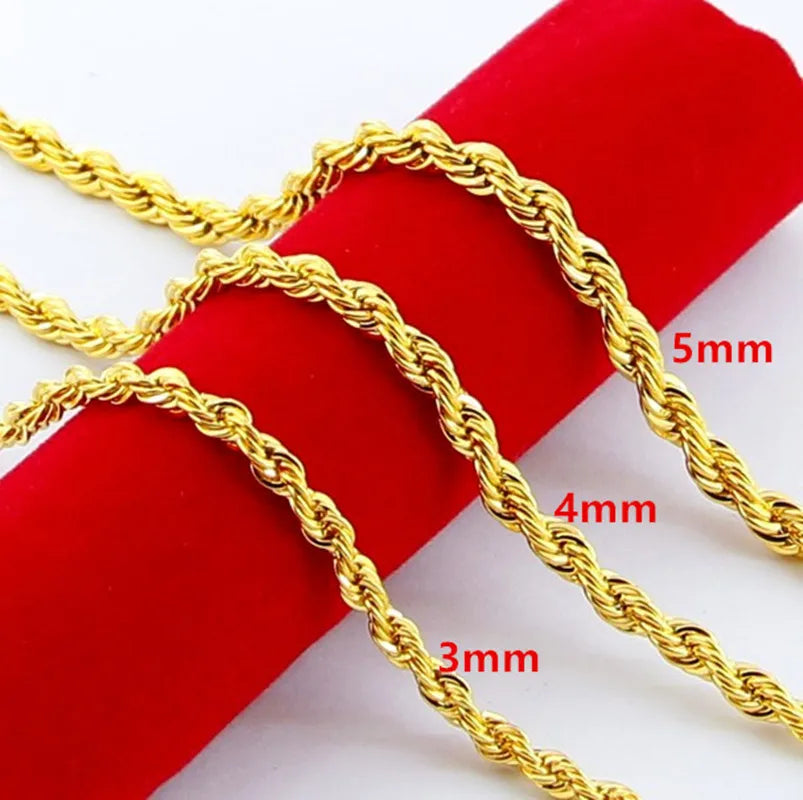 24K Gold Twisted Rope Necklace |
