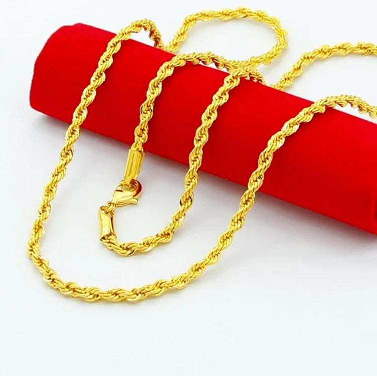 24K Gold Twisted Rope Necklace |