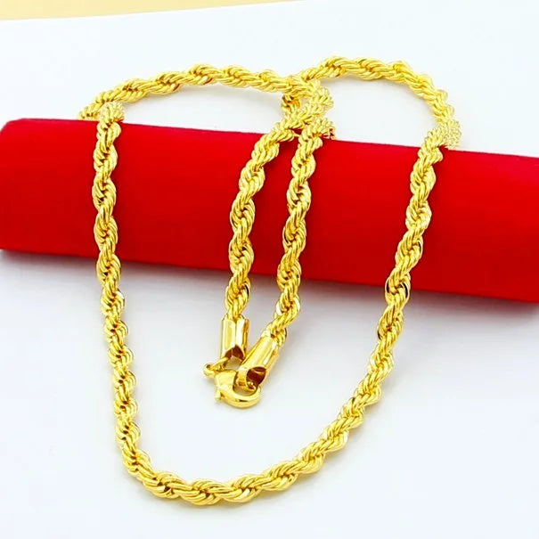 24K Gold Twisted Rope Necklace |