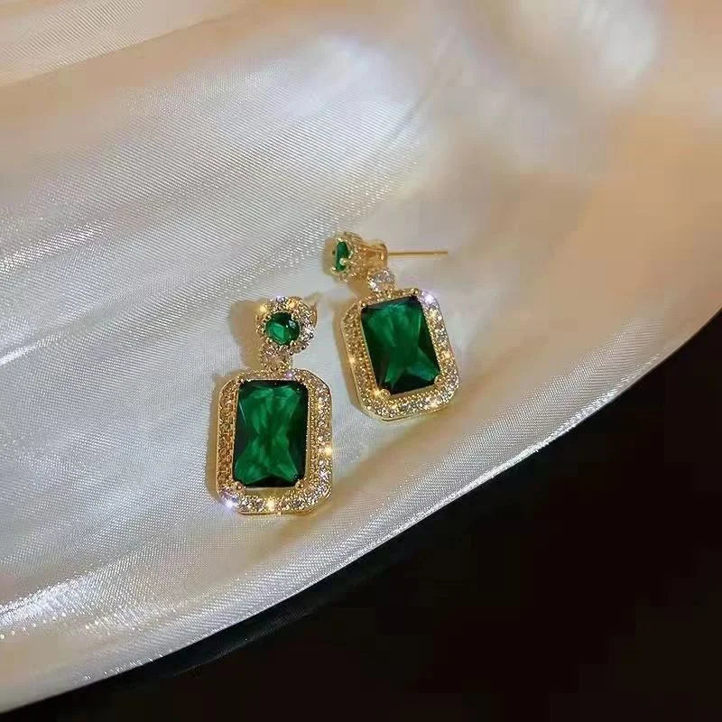 3Pcs Emerald Crystal Necklace Earrings