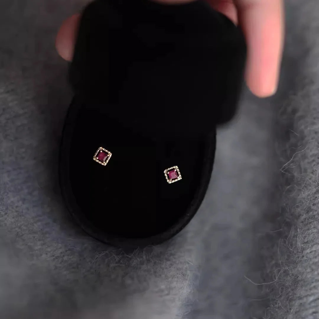 925 Sterling Silver Pure 14K Gold Square Zircon Piercing Stud Earrings