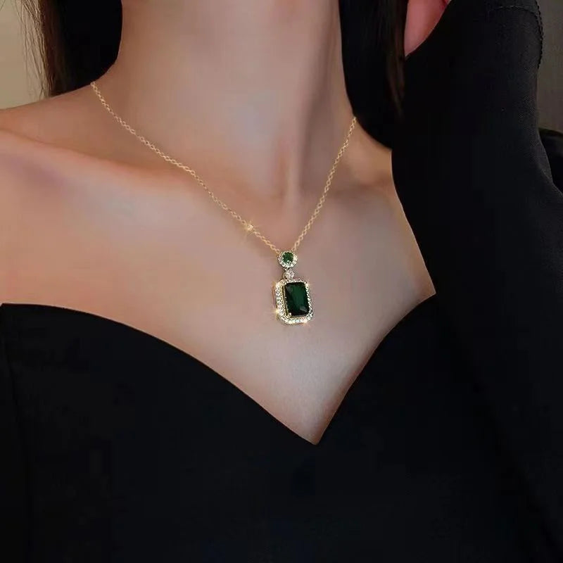 3Pcs Emerald Crystal Necklace Earrings