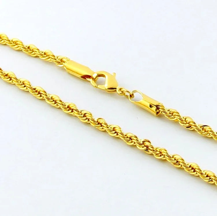 24K Gold Twisted Rope Necklace |