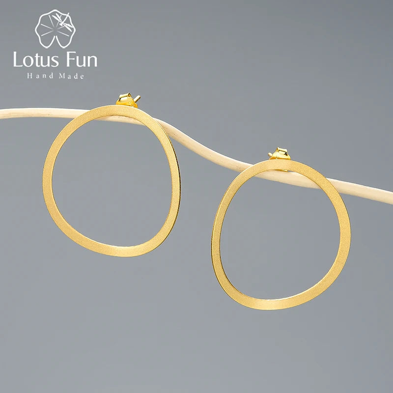 Lotus 8K Gold Minimalism Big Hoop Circle Dangle Earrings