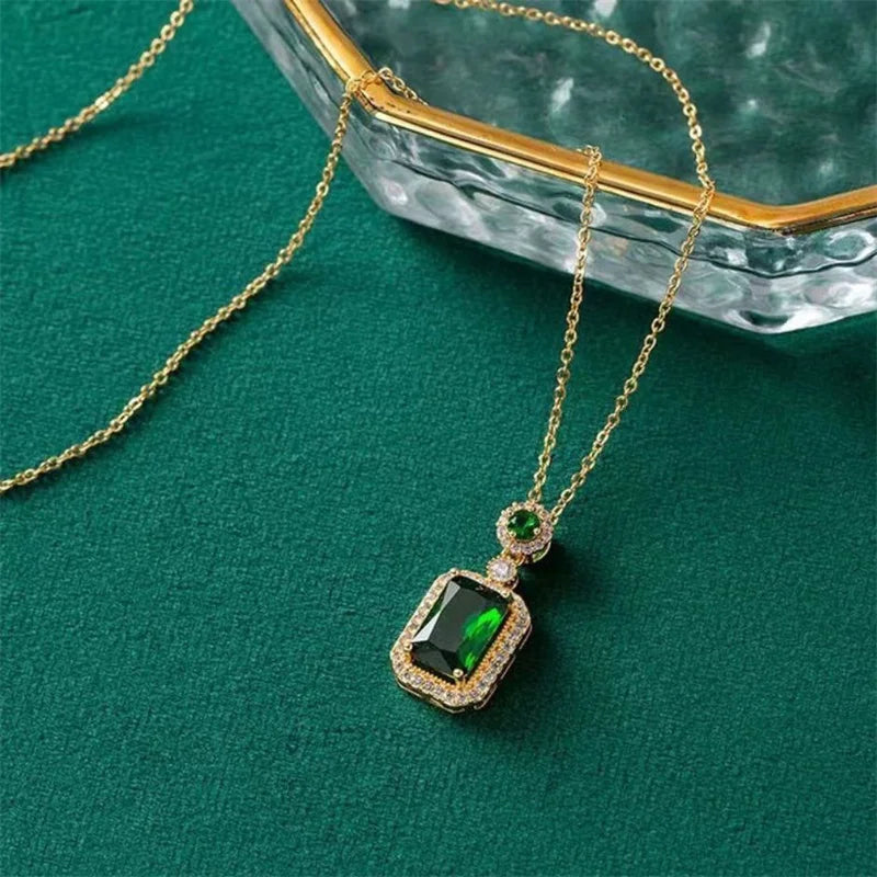 3Pcs Emerald Crystal Necklace Earrings