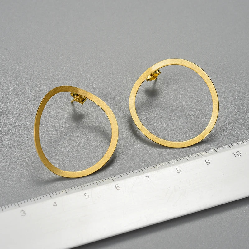 Lotus 8K Gold Minimalism Big Hoop Circle Dangle Earrings